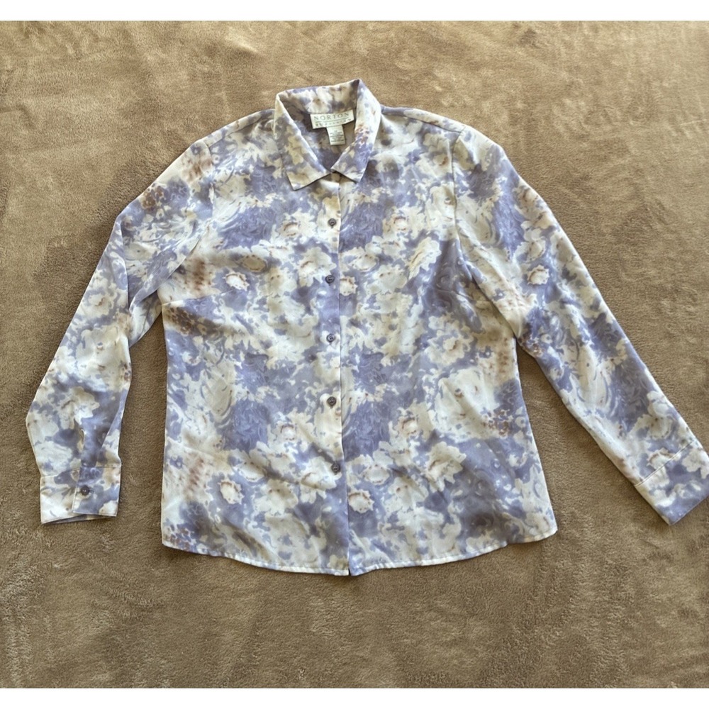 VTG Women's Top Size 12 Lavender Corporate Baddie Indie Sleaze Watercolor Print